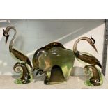 THREE ART GLASS ITEMS A/F 35.5CMS (H) APPROX 26CMS (H) & 29.5CMS APPROX