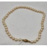 VINTAGE PEARL NECKLACE WITH GOLD & DIAMOND CLASP - 17'' LENGTH