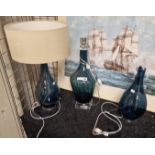 3 ODD BLUE GLASS LAMPS