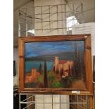 OIL ON BOARD - CHURCH BY LAKE 42CMS (H) X 54.5CMS (W) APPROX