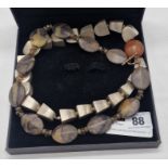 ETHNIC 925 SILVER NECKLACE - APPROX 215 GRAMS WITH ANOTHER ETHNIC AGATE NECKLACE