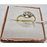 18CT GOLD TWO STONE DIAMOND RING - SIZE R - 1.7 GRAMS APPROX