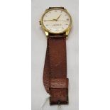 INTERNATIONAL WATCH CO SCFFHAUSEN 18CT GOLD WATCH WITH BROWN LEATHER STRAP - WORKING