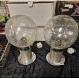 PAIR OF CHROME & SPEHRICAL CRACKLE GLASS SHADE LAMPS 37CMS (H) APPROX