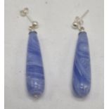 STERLING SILVER BLUE LACE ONYX EARRINGS