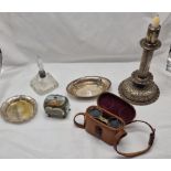 COLLECTION OF SILVER PLATE & SILVER INCL. 800 PIN DISH & SILVER RIMMED PERFUME BOTTLE