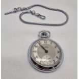 ANTIQUE SMITH NOS OPEN FACE PIN LEVER POCKET WATCH - 1950'S WITH ORIGINAL STEEL CHAIN - NUMBERED 897