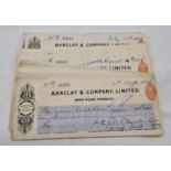 QTY OF VINTAGE BARCLAYS COMPANY LIMITED CHEQUES (1906)