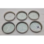 SET OF SIX SILVER & CUT GLASS COASTERS