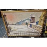 IN THE STYLE OF MAURICE UTRILLO OIL ON BOARD OF WINDMILL - SIGNED & FRAMED 43.5CMS (H) X 57CMS (W)