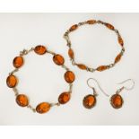 SILVER BALTIC AMBER EARRINGS & TWO BRACELETS