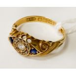 18CT GOLD DIAMOND & SAPPHIRE RING - SIZE M - 2.4 GRAMS APPROX