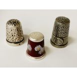 THREE HM SILVER THIMBLES - 20.3 GRAMS APPROX