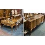 WALNUT EXTENDING DINING TABLE, 8 CHAIRS, SIDEBOARD & SERVER