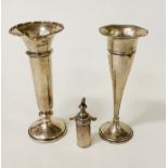 2 H/M SILVER POSY VASES WITH SILVER ATOMIZER - 17.8 CMS (H) & 17.5 CMS (H)