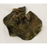 BRONZE FROG ON A LILY 3/24 MONOGRAMMED APPROX 6CM H - APPROX 1356 GRAMS