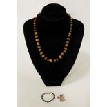 TIGERS EYE BEADED NECKLACE WITH SILVER CLASP & SILVER PENDANT