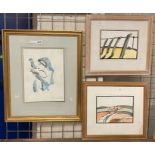 3 SIGNED WATERCOLOURS & LTD EDITION LITHOGRAPH