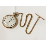 9CT GOLD WALTHAM POCKET WATCH WITH 9CT GOLD FOB CHAIN - WORKING - CHAIN WEIGHS 23.8 GRAMS & POCKET