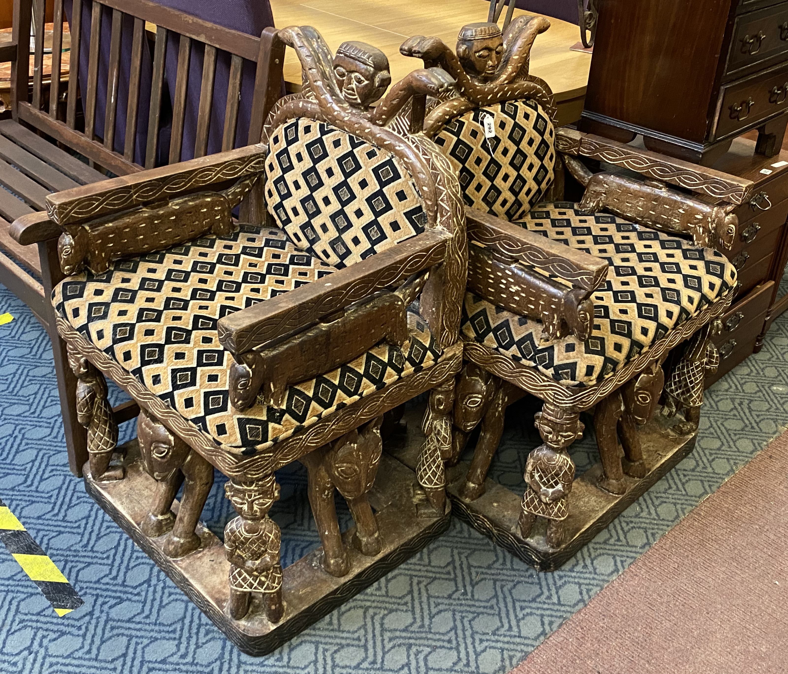 PAIR OF CARVED WOOD CHAIRS
