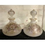 PAIR OF FRENCH HAND PAINTED SCENT BOTTLES 14.5CMS (H) INC STOPPER