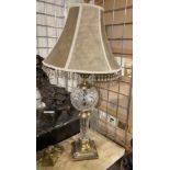 LARGE BRASS & CUT GLASS TABLE LAMP - 79 CMS (H) APPROX INCLUDING SHADE