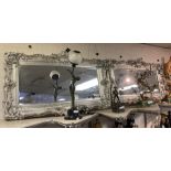 PAIR OF LARGE FANCY SILVER FRAMED MIRRORS 70CMS (H) X 113CMS (W) OUTER FRAME