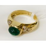 18CT GOLD DIAMOND & EMERALD RING SIZE J 1/2 - 5.3 GRAMS APPROX