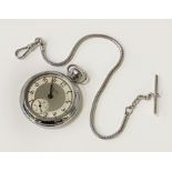 ANTIQUE SMITH NOS OPEN FACE PIN LEVER POCKET WATCH - 1950'S WITH ORIGINAL STEEL CHAIN - NUMBERED 897