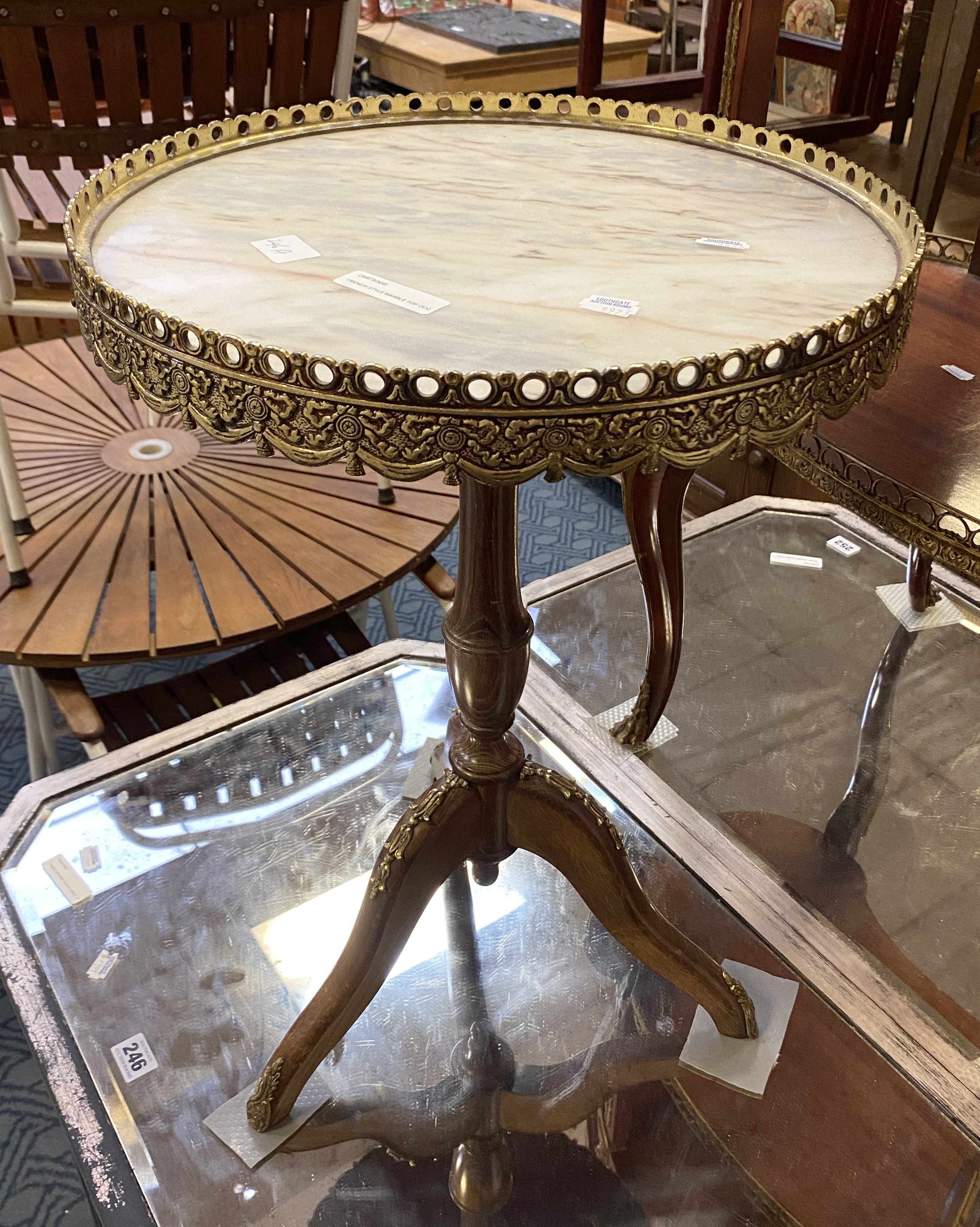 FRENCH STYLE MARBLE TOP OCCASIONAL TABLE