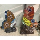 TWO TIFFANY STYLE BUTTERFLY LAMPS 24.5CMS (H) & 20.5CMS (H) APPROX