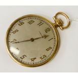15CT GOLD LONGINES OPEN FACE POCKET WATCH - WORKING - 46.3 GRAMS INCLUDING MOVEMENT