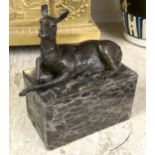 BRONZE DEER ON MARBLE BASE 15CMS (H) APPROX