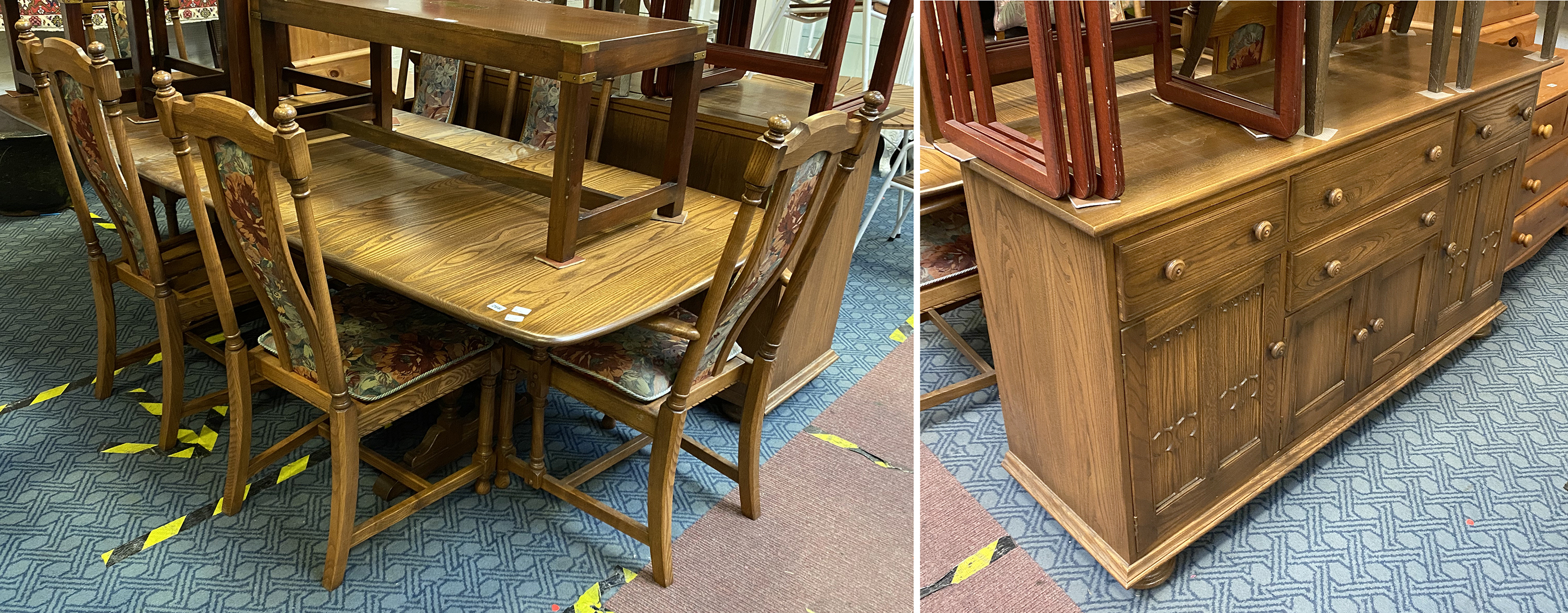 ERCOL DINING TABLE 6 CHAIRS & SIDEBOARD