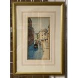 VENETIAN CANAL B.SONI C1910 FRAMED WATERCOLOUR - 28.5 X 15 CMS PICTURE ONLY