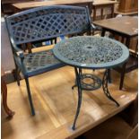 GREEN GARDEN METAL BENCH & CIRCULAR TABLE