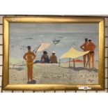 ALEXANDER GEVORKYAN (19258-2003 ARMENIAN) ''BATHERS OF THE BEACH'' 1961 OIL ON BOARD 45CM X 65CM