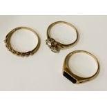 3 9CT GOLD RINGS - SIZES M - 3.7 GRAMS APPROX