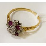 18CT RUBY & DIAMOND RING SIZE M/N - 2.1 GRAMS APPROX