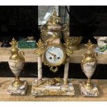 FRENCH ORMALU MARBLE CLOCK WITH GARNITURE - A/F - 45 CMS (H) APPROX