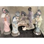 FOUR LLADRO GEISHA GIRL FIGURES - 29 CMS (H) LARGEST AND 26.5 CMS (H) SMALLEST