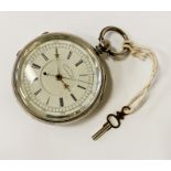 OPEN FACE CHRONOGRAPH SILVER CENTRE SECONDS POCKET WATCH, SLIDE ACTION TO RIGHT TO STOP / START -