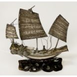 CHINESE SILVER SHIP BY WANG HING - 11.5 CMS (H) APPROX