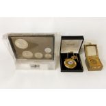 JAWAHARIAL NEHRA SILVER PROOF SET WITH GOLD PLATED POCKETWATCH & PENDANT