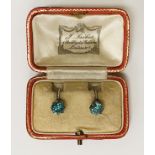 PAIR OF 9CT WHITE GOLD TOPAZ EARRINGS BY J.PARKES LONDON IN BOX
