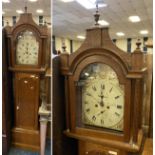 OAK GRANDFATHER CLOCK - HAND PAINTED FACE