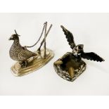 SILVER BIRD INKWELL WITH BIRD ASHTRAY - 11.5 CMS (H) LARGEST AND 9.5 CMS (H) SMALLEST