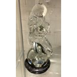 SIGNED GLASS MOTHER & CHILD ON WOODEN BASE - 27.5 CMS (H) EXCLUDING BASE