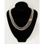 Cultured pearl necklace with 18ct gold and diamond clasp - 11.2 Grams Approx