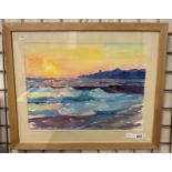 BORIS SPORYKHIN (1928-2020) SUNSET OVER THE SEA - WATERCOLOUR 34CM X 45CM